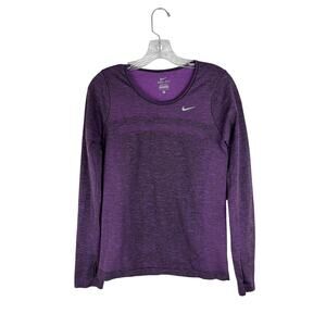 Nike Womens Dri-Fit Knit Long Sleeve Top Small Purple Stretch Thumbholes 644683